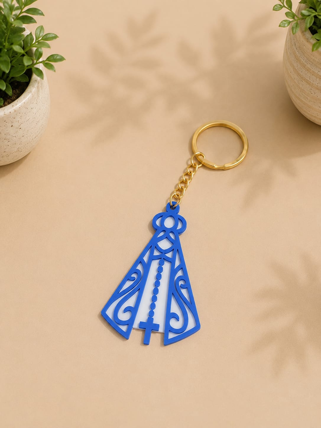 Nossa Senhora Aparecida Premium Branco Pérola e Azul Royal