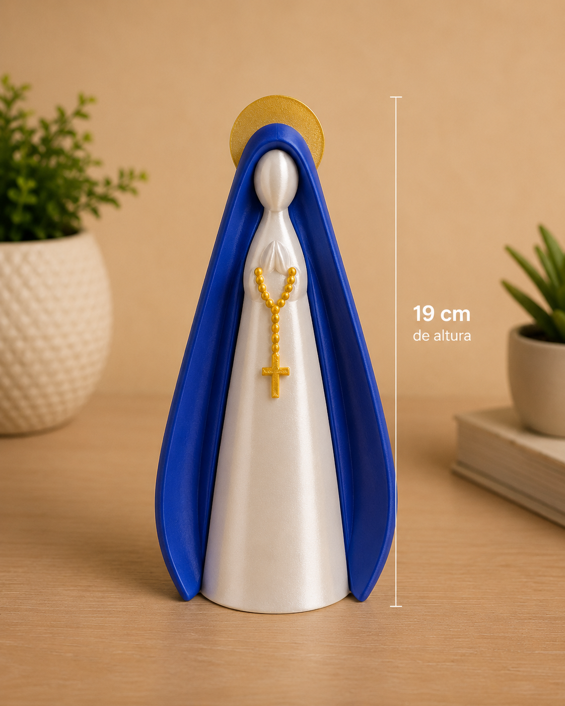 Nossa Senhora Decorativa 19 cm Azul e Branca Pérola