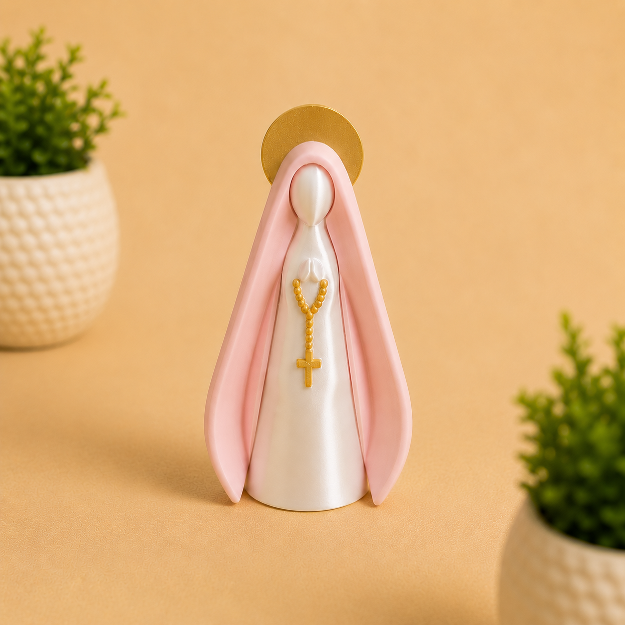 Nossa Senhora Decorativa Branca Pérola e Rosa Bebê 13 cm