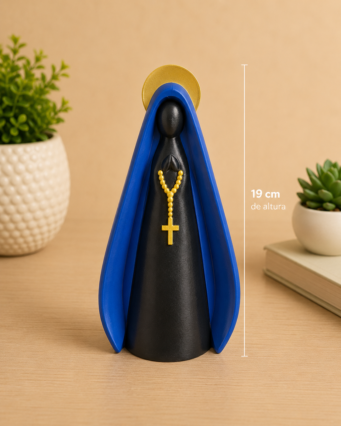 Nossa Senhora Decorativa Preta e Azul 19 cm