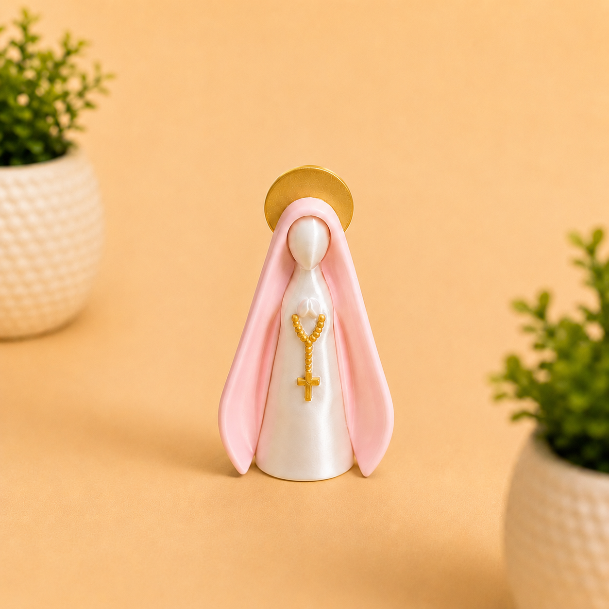 Nossa Senhora Decorativa Branca Pérola e Rosa Bebê 8 cm
