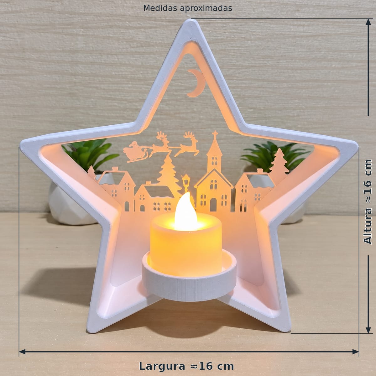 Estrela de Natal Decorativa 3D com Vela de LED Inclusa 16 cm