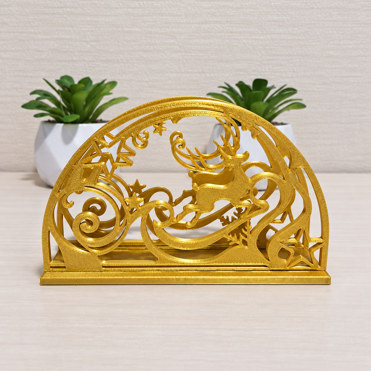 Porta-Guardanapos Natalino Rena Dourada – Decoração de Mesa de Natal
