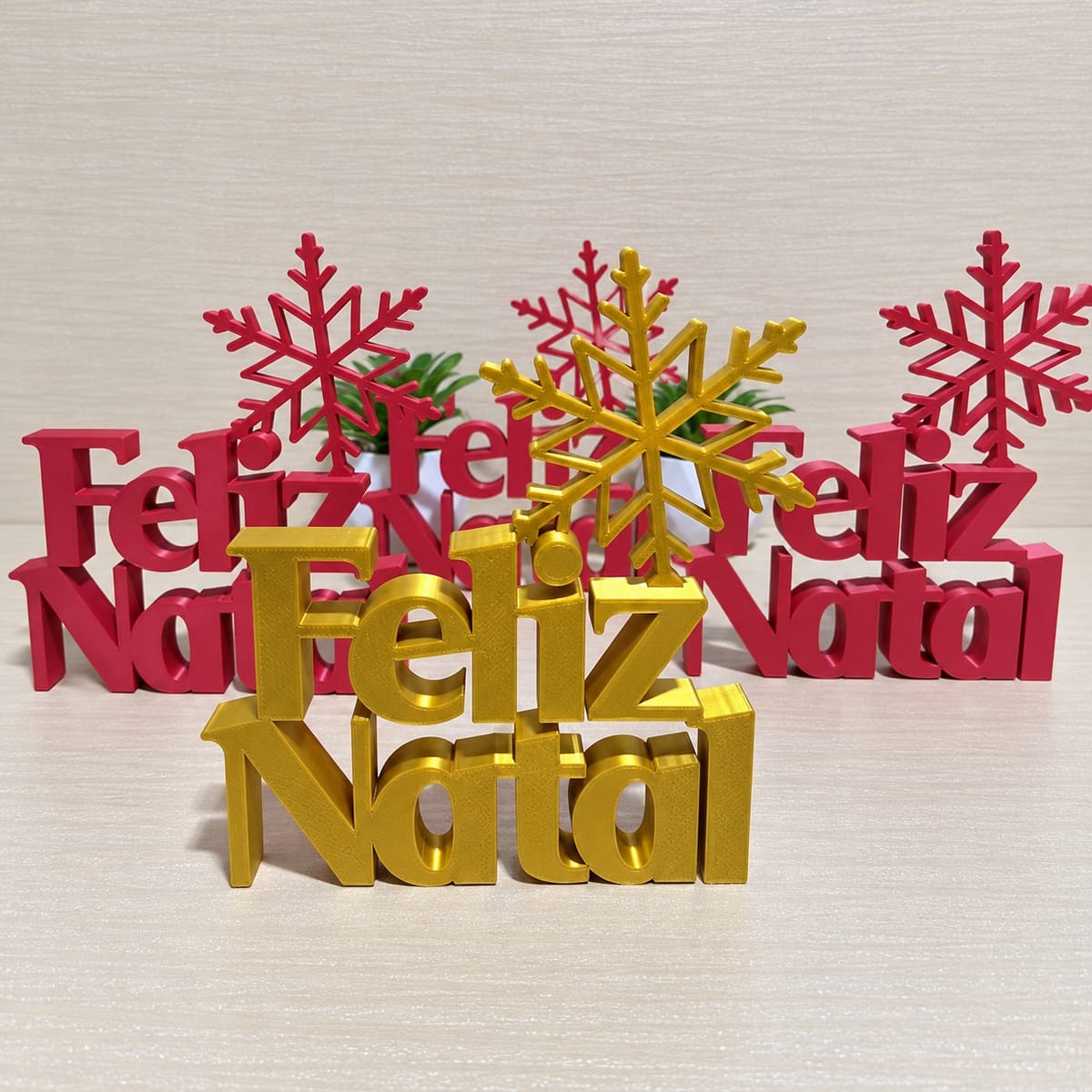 Enfeite Feliz Natal 3D com Floco de Neve – Decoração Natalina 13 cm