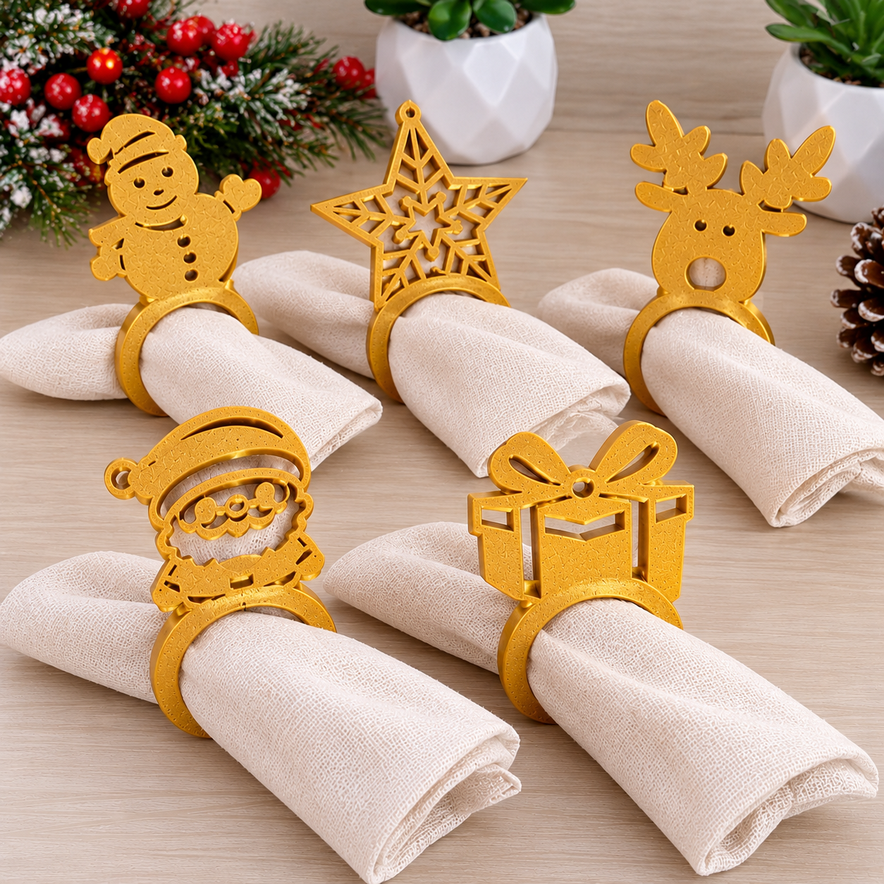 Porta-Guardanapo Natalino Dourado – Decoração de Mesa de Natal