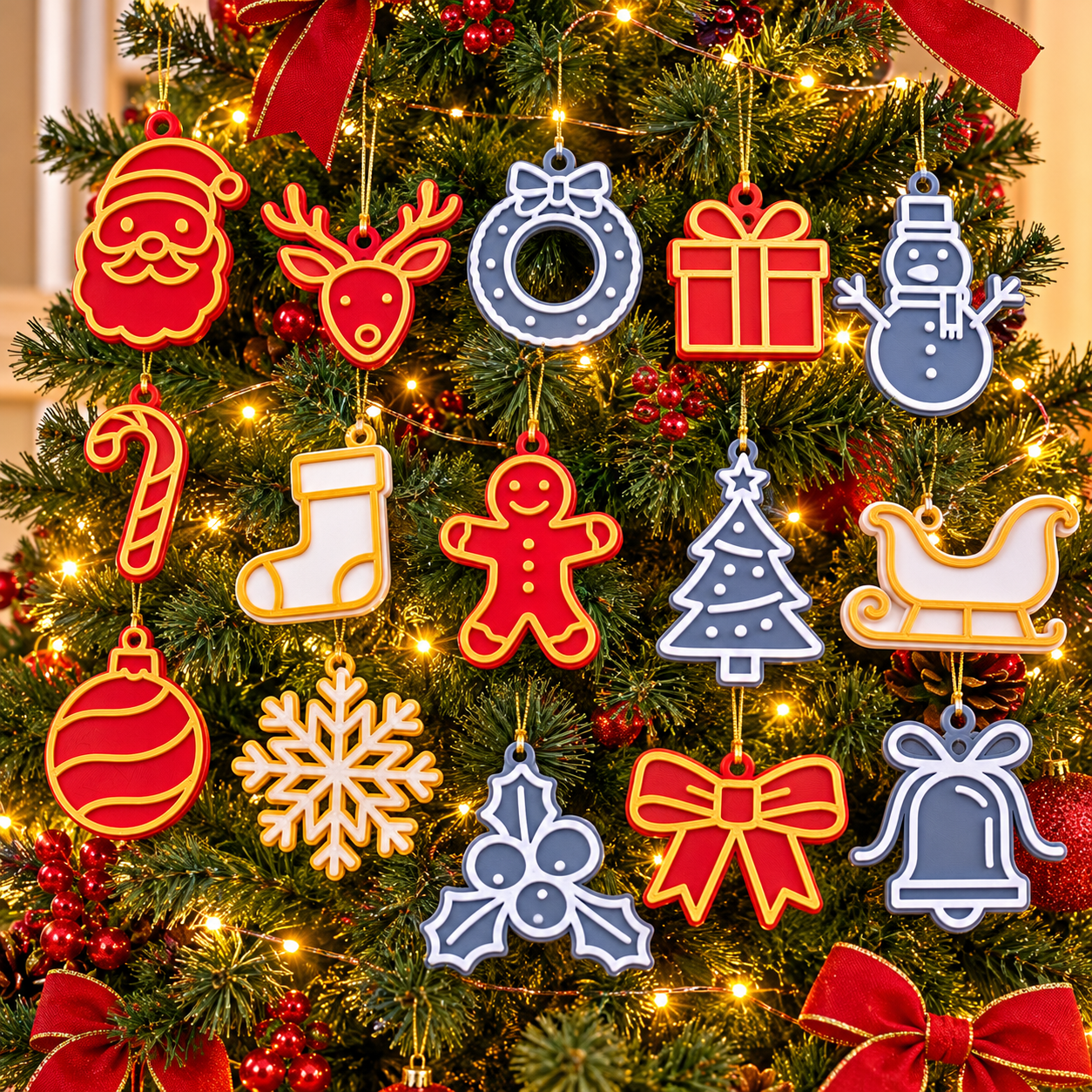 Kit 15 Enfeites Natalinos para Árvore de Natal – Decorativos em Relevo